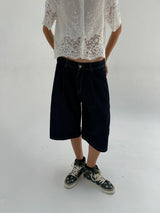 Deep Blue Knee-Length Denim Shorts