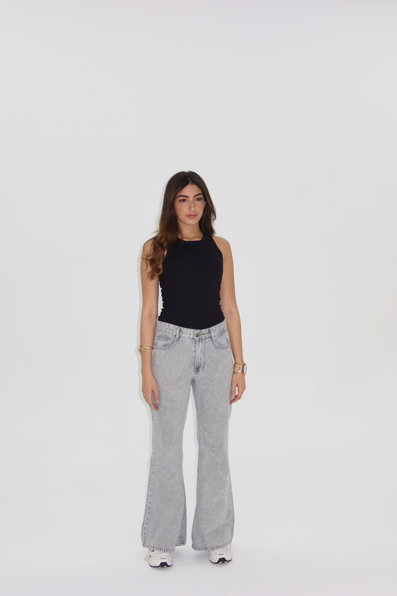 Signature Wide Leg Jeans In Steel Grey