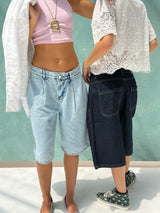 Deep Blue Knee-Length Denim Shorts