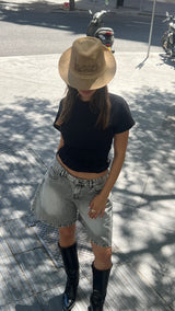 Washed Grey Knee Length Denim Shorts
