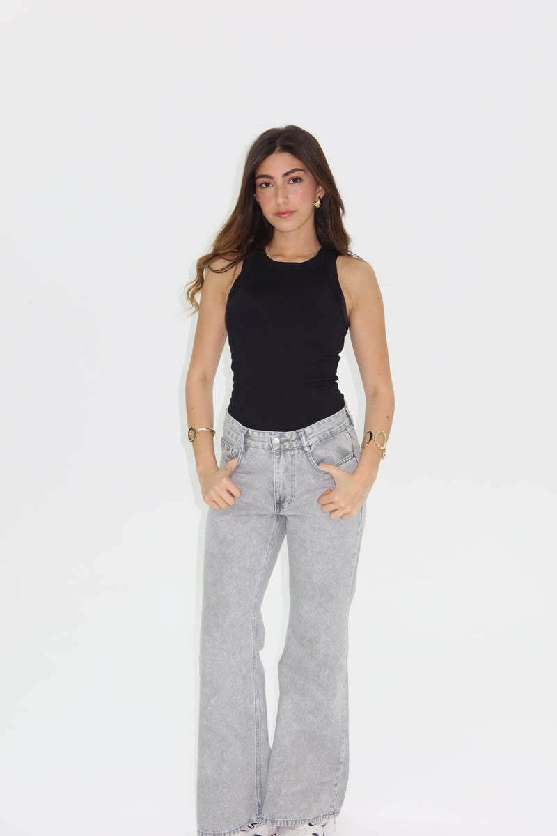 Signature Wide Leg Jeans In Steel Grey