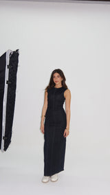 Signature Deep Black Maxi Denim Dress
