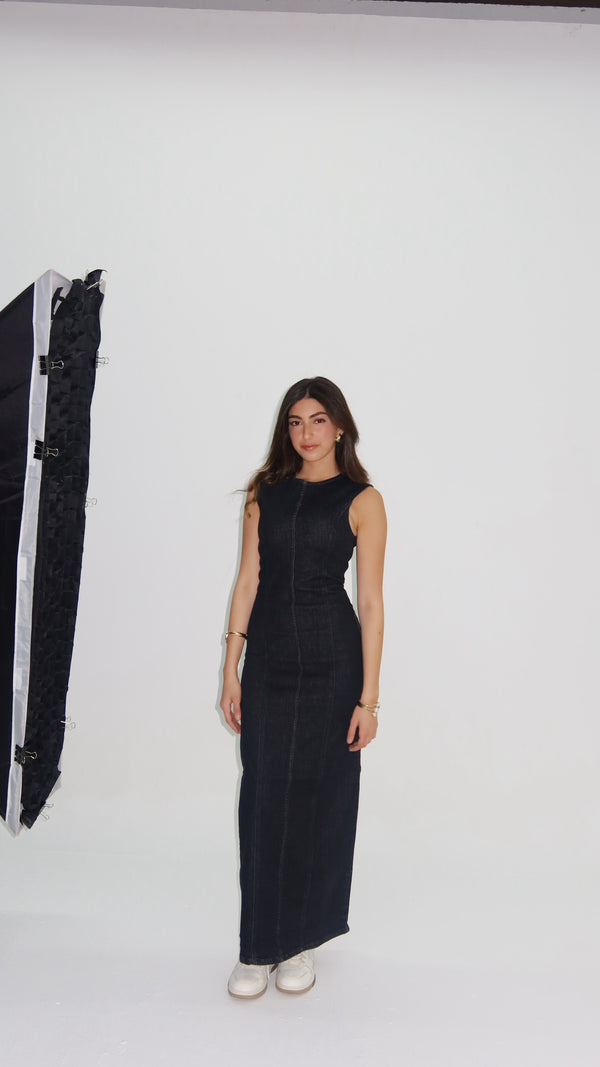Signature Deep Black Maxi Denim Dress