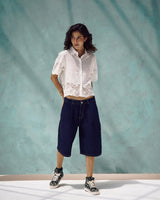 Deep Blue Knee-Length Denim Shorts