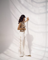 White Paisley Embroidered Wide Leg Jeans