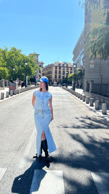 Slate Front Slit Skirt In Sky Blue