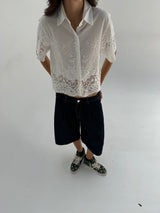 Deep Blue Knee-Length Denim Shorts
