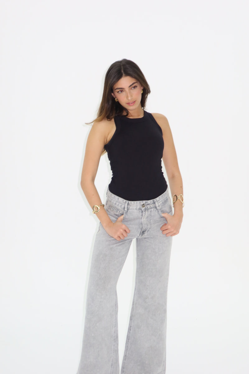 Signature Wide Leg Jeans In Steel Grey