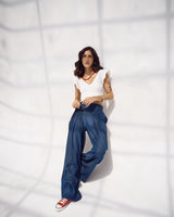 Dark Wash Wide-Leg Denim Pants