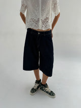 Deep Blue Knee-Length Denim Shorts