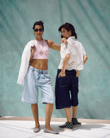 Deep Blue Knee-Length Denim Shorts
