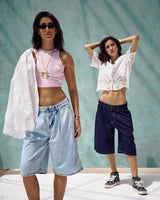 Ice Wash Knee-Length Denim Shorts