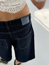 Deep Blue Knee-Length Denim Shorts