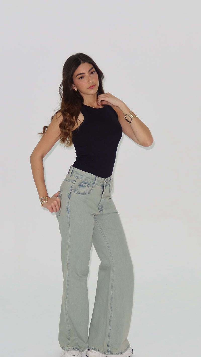 Signature Wide Leg Jeans in Ash Blue