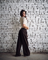 Embellished Denim Pants In Brown