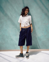 Deep Blue Knee-Length Denim Shorts