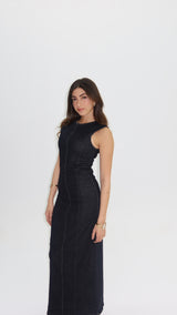 Signature Deep Black Maxi Denim Dress