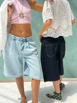 Deep Blue Knee-Length Denim Shorts