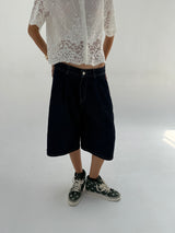 Deep Blue Knee-Length Denim Shorts