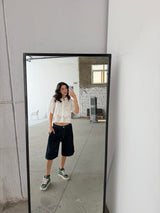 Deep Blue Knee-Length Denim Shorts