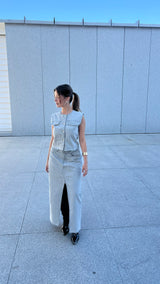 Slate Front Slit Skirt In Grey