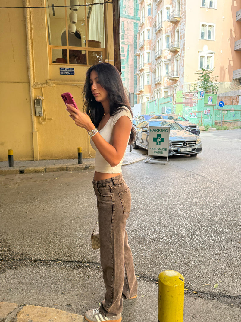 Low Waist Washed Brown