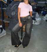 Signature Wide Leg Jeans in Washed Black