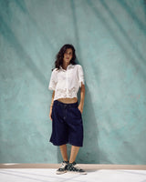 Deep Blue Knee-Length Denim Shorts