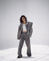 Unembellished Denim Piece set in Gray