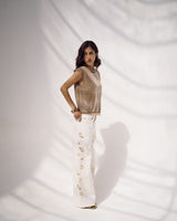 White Paisley Embroidered Wide Leg Jeans