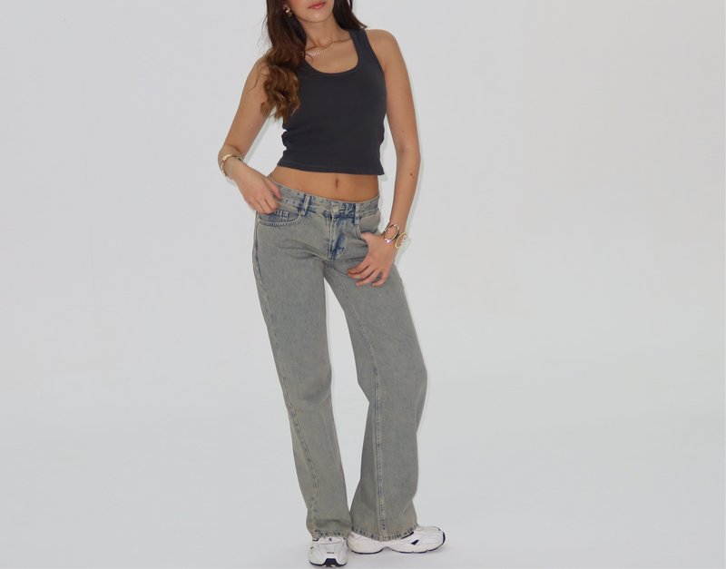 Low Waist Washed Dusty Grey
