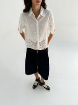 Deep Blue Knee-Length Denim Shorts