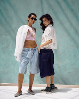 Deep Blue Knee-Length Denim Shorts