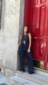 Dark Navy Denim Vest Trousers