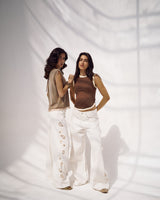 White Paisley Embroidered Wide Leg Jeans