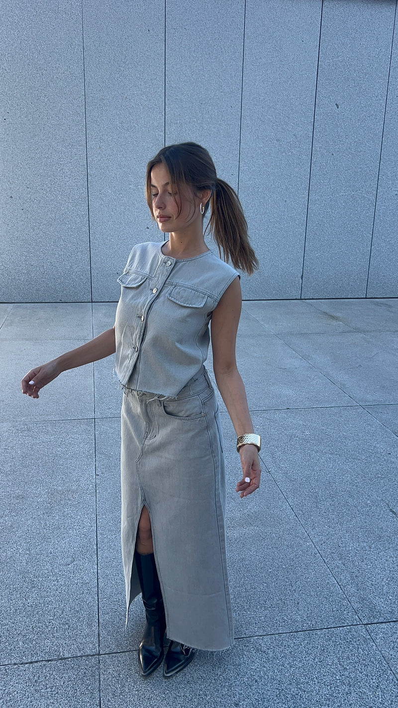 Denim Co-ord Set In Gray