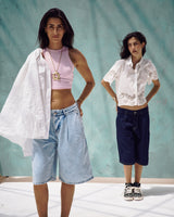 Ice Wash Knee-Length Denim Shorts