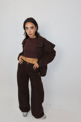Unembellished Denim Piece set in Brown