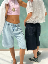 Deep Blue Knee-Length Denim Shorts