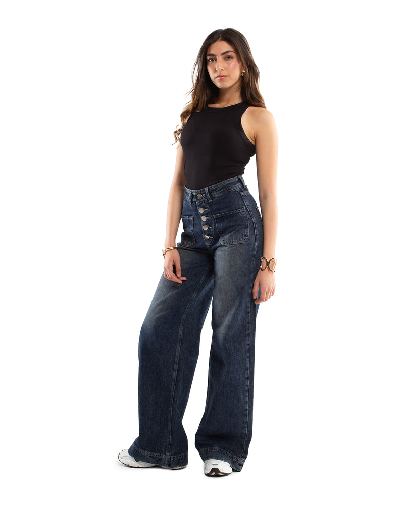 Bootleg Jeans in Deep Blue Washed