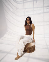 White Paisley Embroidered Wide Leg Jeans