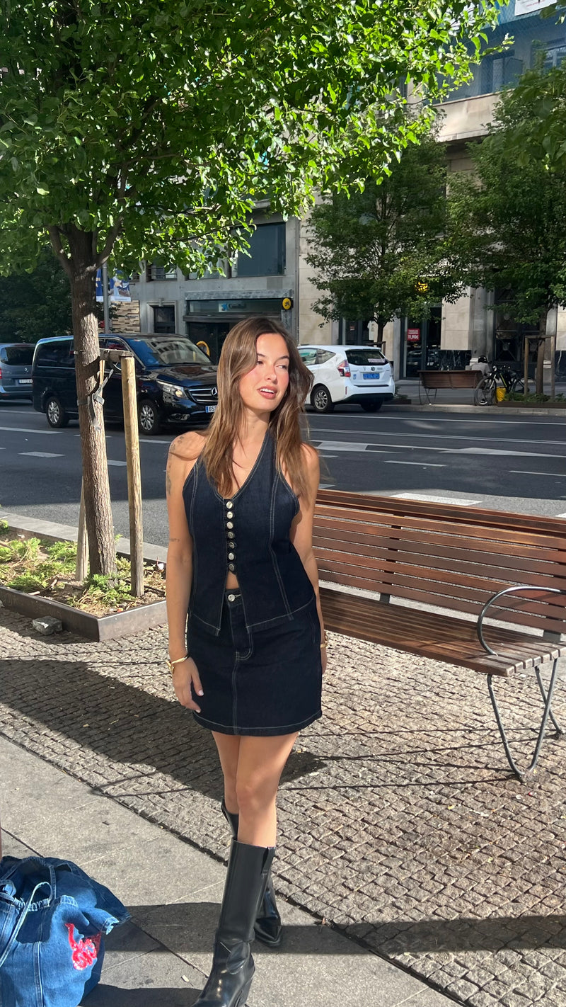 Denim In Denim In Skirt Deep Blue