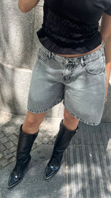 Washed Grey Knee Length Denim Shorts