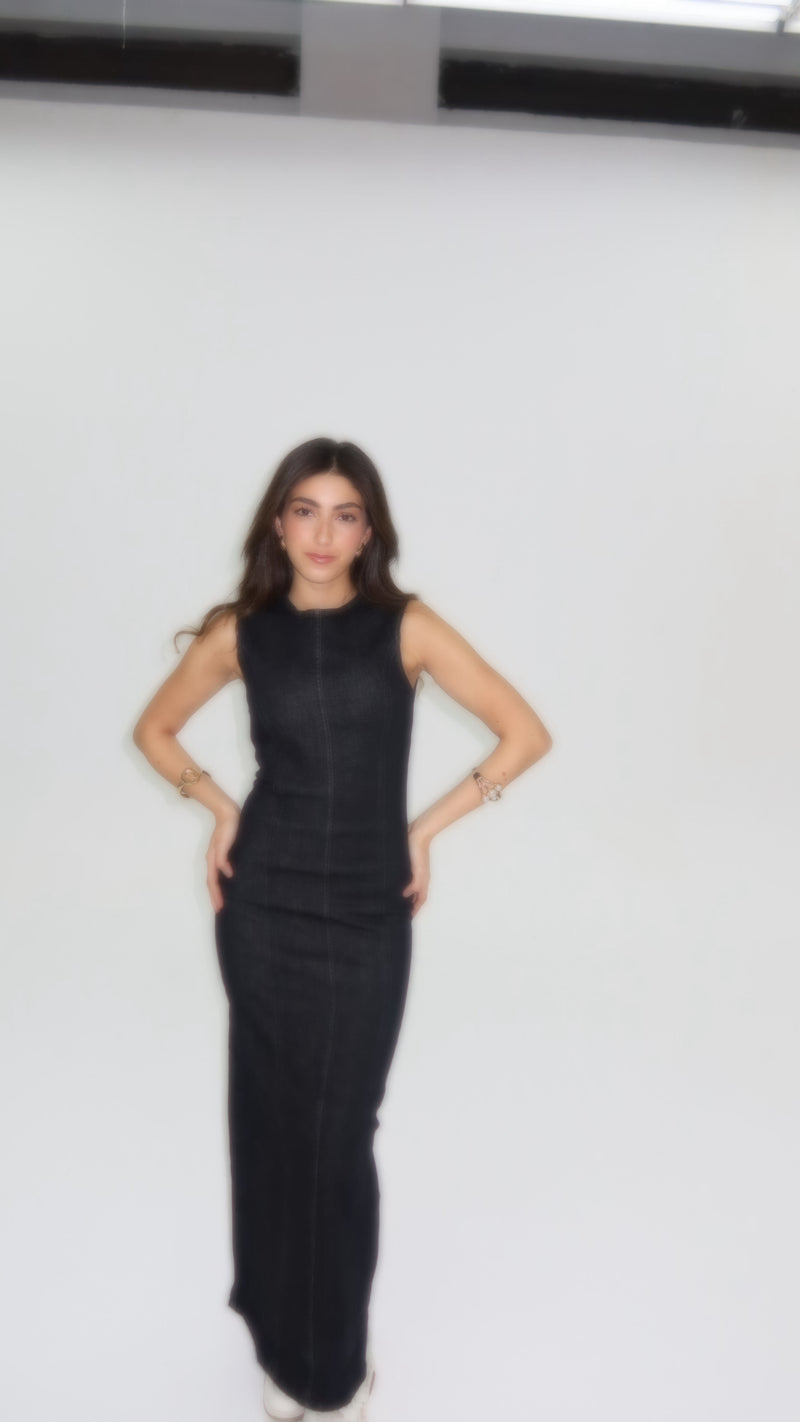 Signature Deep Black Maxi Denim Dress