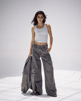 Embellished Denim Pants In Gray