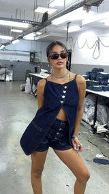 Dark Navy Denim Vest Trousers