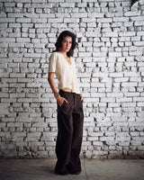 Embellished Denim Pants In Brown