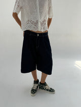 Deep Blue Knee-Length Denim Shorts
