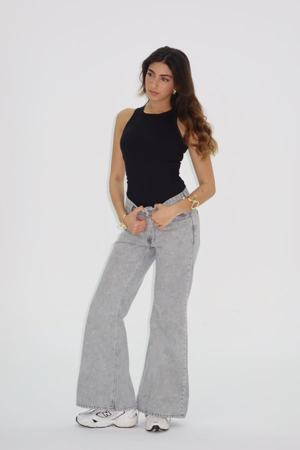 Signature Wide Leg Jeans In Steel Grey