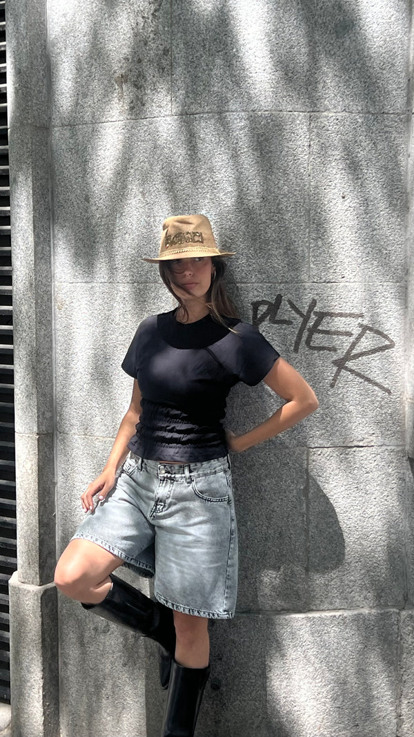Washed Grey Knee Length Denim Shorts